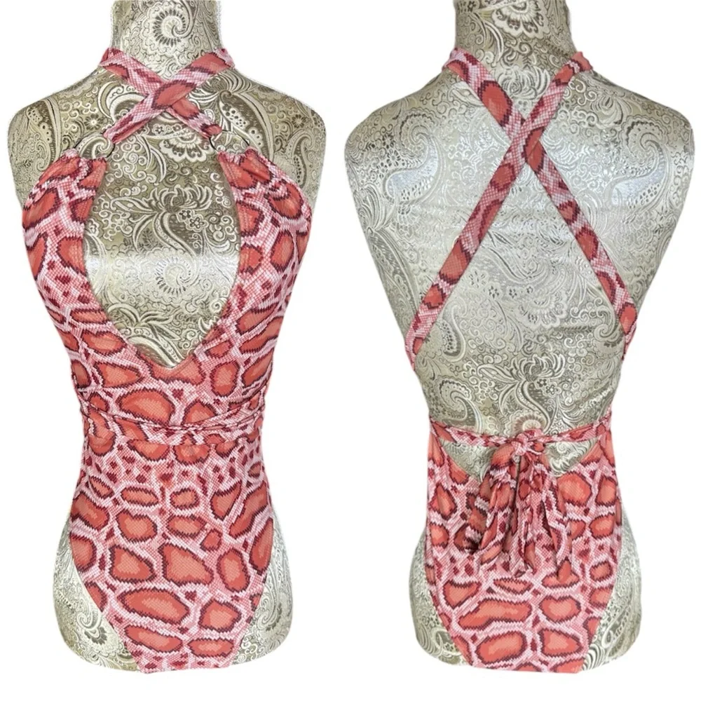 Mint Swim by Draya Sexy Stretch Red Leopard Print Swimsuit Beach Hot Size Large - Picture 2 of 5